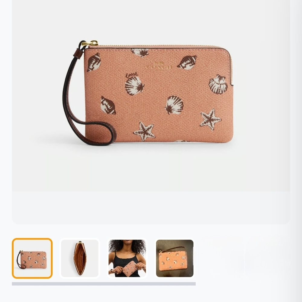 Coach Brown Wristlet with Seashell Design